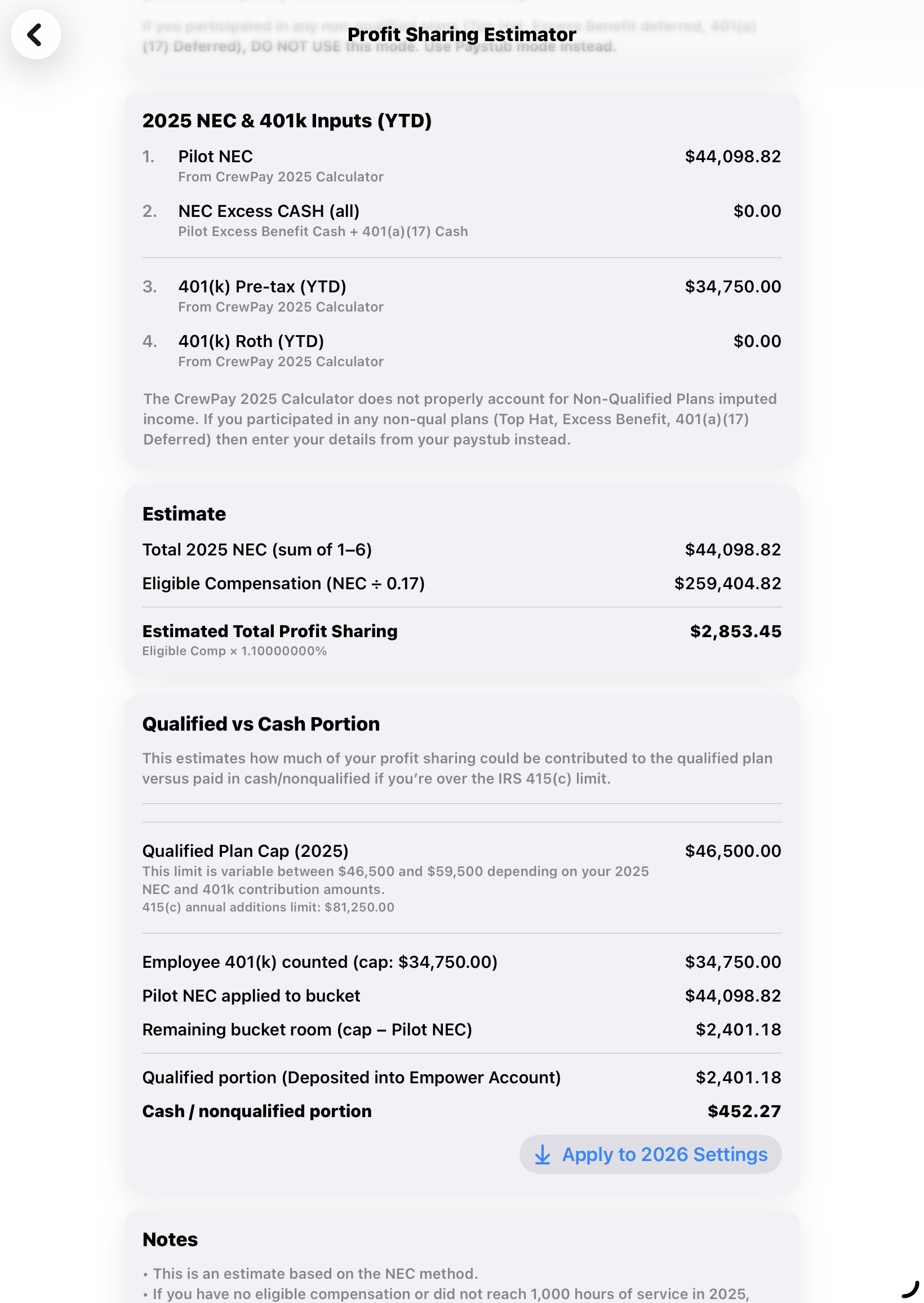 Profit Sharing Estimator